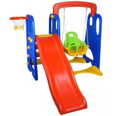 Playground Infantil 3 em 1 Escorregador Balanço Cesta Basquete Brinquedo Importway IWPI-3X1 Colorido