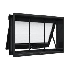 Janela de Aço Maxim-Ar com Grade Quadrada 40x60cm Aço Pronto Riobras Preto