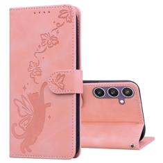 Refilerss Capa carteira para Samsung Galaxy S23 FE capa flip de couro premium com suporte para cartão fecho magnético borboleta padrão gato suporte à prova de choque capa protetora para telefone -