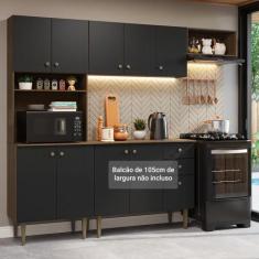 Armário de Cozinha Compacta 235cm Rustic/Preto Gourmet Madesa XC03, Ru