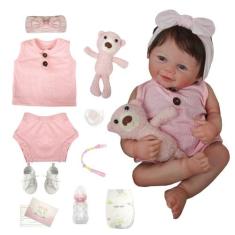 Boneca Bebê Reborn Realista Brastoy Silicone Pode Dar Banho Conjunto d