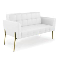 Sofá Namoradeira 2 Lugares Base Pé De Ferro Dourado Elisa Corino Branco D03 - D'rossi