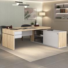 Mesa Para Escritório Diretor Em Tamburato Com 2 Gavetas Carvalho-branco