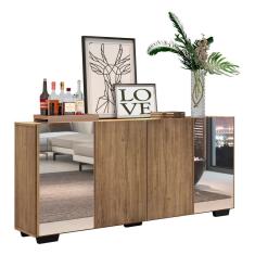 Aparador Buffet com Espelho e Pés Quadrados Rustic/preto