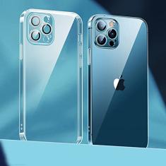 Capa de telefone com revestimento de lente para iPhone 14 11 12 13 Pro Max Mini XS XR 7 8 14 Plus SE 2020 Capa de proteção de câmera de luxo, transparente, para iPhone 13 Mini