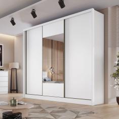 Guarda Roupa Casal com Espelho 3 Portas 6 Gavetas Montreal Novo Horizonte Branco