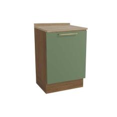 Balcão De Cozinha Botanic M629 1 Porta 60cm C/ Tampo Nogueira/oliva/nogueira