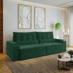 Sofá Retrátil e Reclinável com Porta Copos e Usb 4 Lugares 280cm Embaúba Extra Cabecasa Madeiramadei Verde Diamante