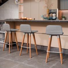 Banqueta Baixa Linea Aço Champanhe Assento Cinza