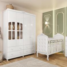 Quarto de Bebê Completo com Berço Mini Cama com Capitonê e Guarda-Roupa 100 mdf com Janela Elô New Móveis Peroba