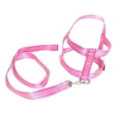 Guia com peitoral 25mm rosa quadriculado 5 50 cm a 60 cm - Nica pet