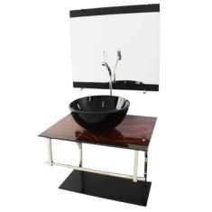 Gabinete De Vidro 60Cm Inox Cuba Redonda - Madeira Nogueira