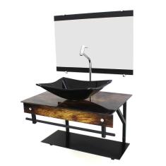 Gabinete De Vidro 60Cm Com Cuba Retangular - Madeira Rústica