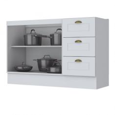 Balcão 2 Portas 3 Gavetas Clássico Americana Henn Branco Fosco