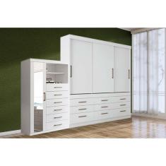 Kit Guarda Roupa Solteiro QC120 3 Portas de Correr 9 Gavetas Branco Santos Andirá