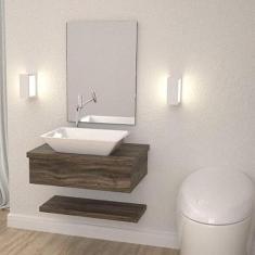 Bancada para Banheiro Cuba RT45 com Prateleira 605w Metrópole Compace Carvalho Dark