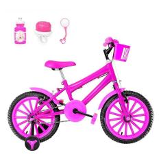 Bicicleta Infantil Feminina Aro 16 Nylon + Kit Passeio Pink