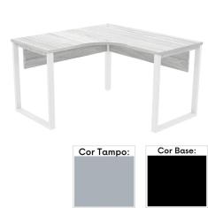 Mesa de Escritório em L Pé Tubular PE25 em MDP 155 x 155 x 60 cm Cinza com Base Preta