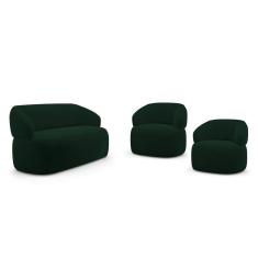 Kit 02 Poltronas Giratória E 01 Sofá Orgânico Glee 02 Lugares 140cm Veludo Verde Escuro Desk Design
