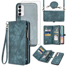 Asuwish Capa de celular para Samsung Galaxy A05s/A05 carteira com zíper magnética destacável com protetor de tela de vidro temperado alça transversal alça flip porta-cartões Ao5s Ao5 A 05s 05 feminino