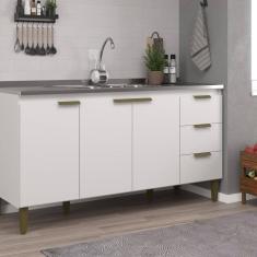 Balcão de Pia para Cozinha 3 Portas 3 Gavetas Branco