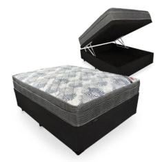 Cama Box Baú Casal Sintético Preto + Colchão Ortobom ISO Superpocket 5