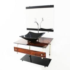 Gabinete de vidro para banheiro 60cm it inox com cuba quadrada - madei