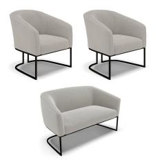 Sofá Namoradeira E 2 Poltronas Industrial Pto Stella Bouclê Cinza D03 - D`rossi