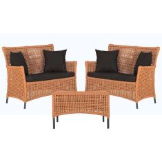 2 Sofá Área e Mesa Igapó Alumínio Pintura Preta Corda Náutica Estofado Impermeável Almofada 9 Trama