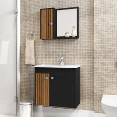 Gabinete Armario Banheiro Munique Com Cuba E Espelheira Preto Fosco - Ripa Preto Fosco - Ripa