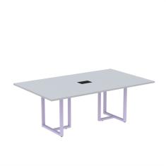 Mesa De Reunião Retangular Com Power Box 200x90cm Mr2000p25tub Cinza/lilás