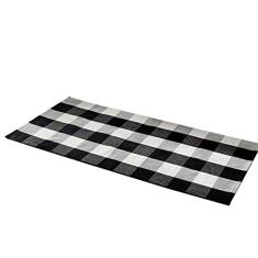 Tapete de chão em tecido preto e branco, antiderrapante, retangular, lavável, capacho para cozinha