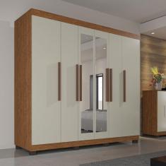 Guarda-Roupa Casal 100% MDF com 6 Portas 4 Gavetas com Espelho Londres Prime Cinamomo/Off White Imop