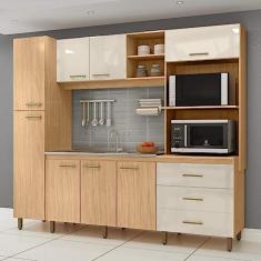Cozinha Compacta 8 Portas e 3 Gavetas Vitória Mapi Móveis Amêndoa/avelã