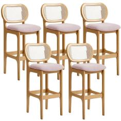 Kit 05 Banquetas Altas Para Cozinha Bancada Sala Tela Betta Fixa L02 Suede Rosê - Lyam