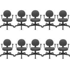 Kit 10 Cadeiras para Escritório Ergonômica Secretária Backsystem Operativa Nr17 Plaxmetal Preto