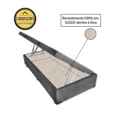 Cama Box Baú Luxo Blindado Solteirão AColchoes Suede Cinza 41x96x203