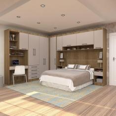 Quarto De Canto Casal Com Guarda Roupas Cabeceira E Bancada Home Office Paris Luciane Móveis Avelã Pf Com Cinammon Pf