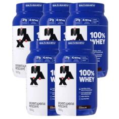 Kit 5 100% Whey Max Titanium Pote 900g Chocolate Suplemento
