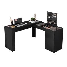 Escrivaninha Canto Penteadeira Star Com Vidros De Correr Preto Fosco Preto Fosco