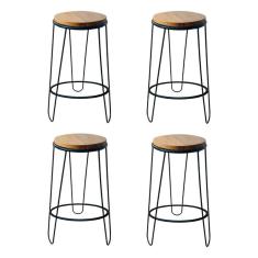 Kit 4 Banquetas Guatemala Industrial Em Ferro E Madeira Maciça Marrom