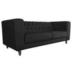 Sofá 3 Lugares Ravena 200cm Couro Preto G58 - Gran Belo