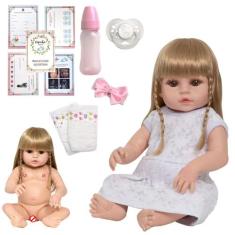 Boneca Reborn Recém Nascida Loira Linda 46cm 13 Acessórios - Cegonha R