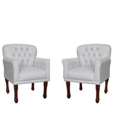 Kit 02 Poltronas Decorativas Anita Pés Luis XV Suede Branco - DS Estof