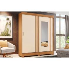 Guarda Roupa Solteiro 2 Portas de Correr (1 c/ Espelho) e 2 Gavetas c/ Pés Briz B353 Nature/Off White - Henn