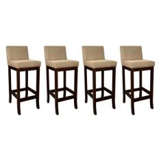 Kit 4 Banquetas Alta Estofada em Madeira Maciça Capuccino Melody Suede