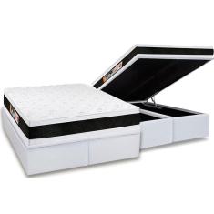 Cama Box Baú Queen: Colchão Espuma Castor D45 Black e White Air Double Face + Base crc Courano White(158x198)