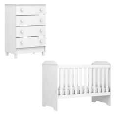 Berço Americano Mini Cama e Cômoda Mel Flat Branco Brilho - Carolina