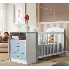 Berço Rafael com Gavetas Branco e Azul para Colchão 130x60