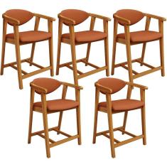 Kit 05 Banquetas Baixa Cozinha Bancada Cecília L02 Tecido Terracota